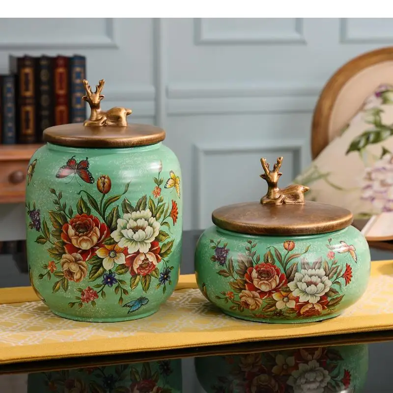 Chinese Ceramics Storage Tea Pot Jar Spice Bottle Home Desktop Candy Jars Box Organizer Modern Decor