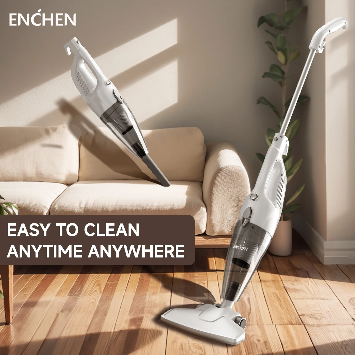 

Пылесос ENCHEN V1 2-в-1, многофункциональный разборный и моющийся HEPA-фильтр, мощность всасывания 14 кПа с пылесборником 1,2 л