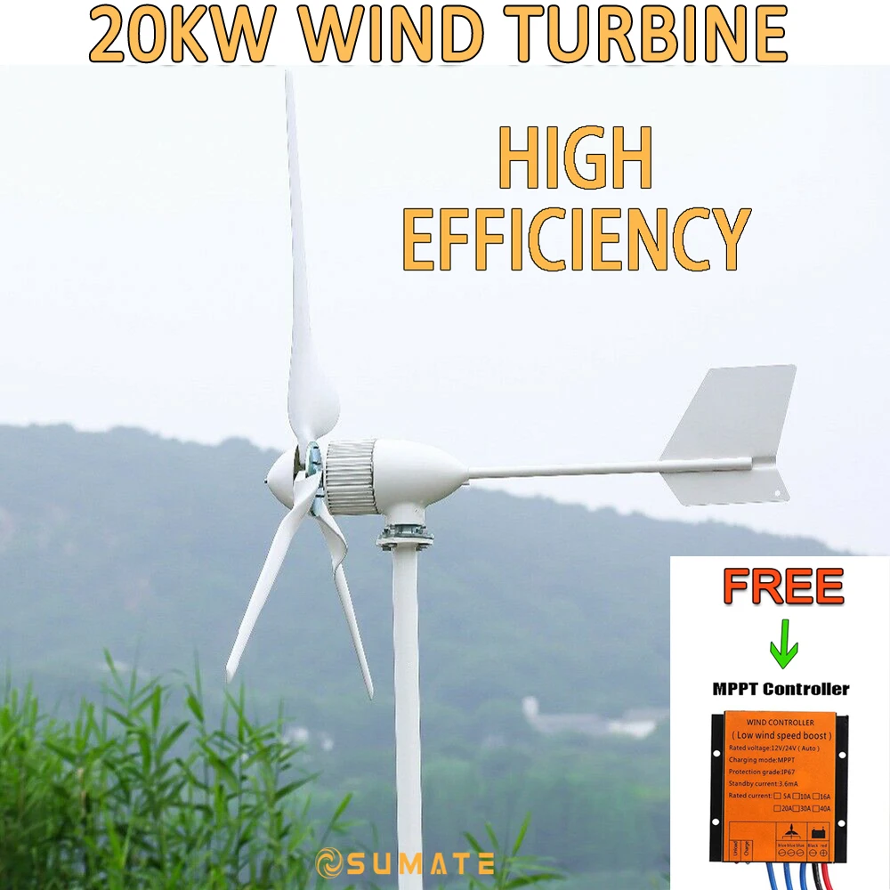 20KW 12V 24V 48V AC 3 Phase Free Energy Wind Turbine Generator For Home Farm Windmill Electric Generator With MPPT Controller