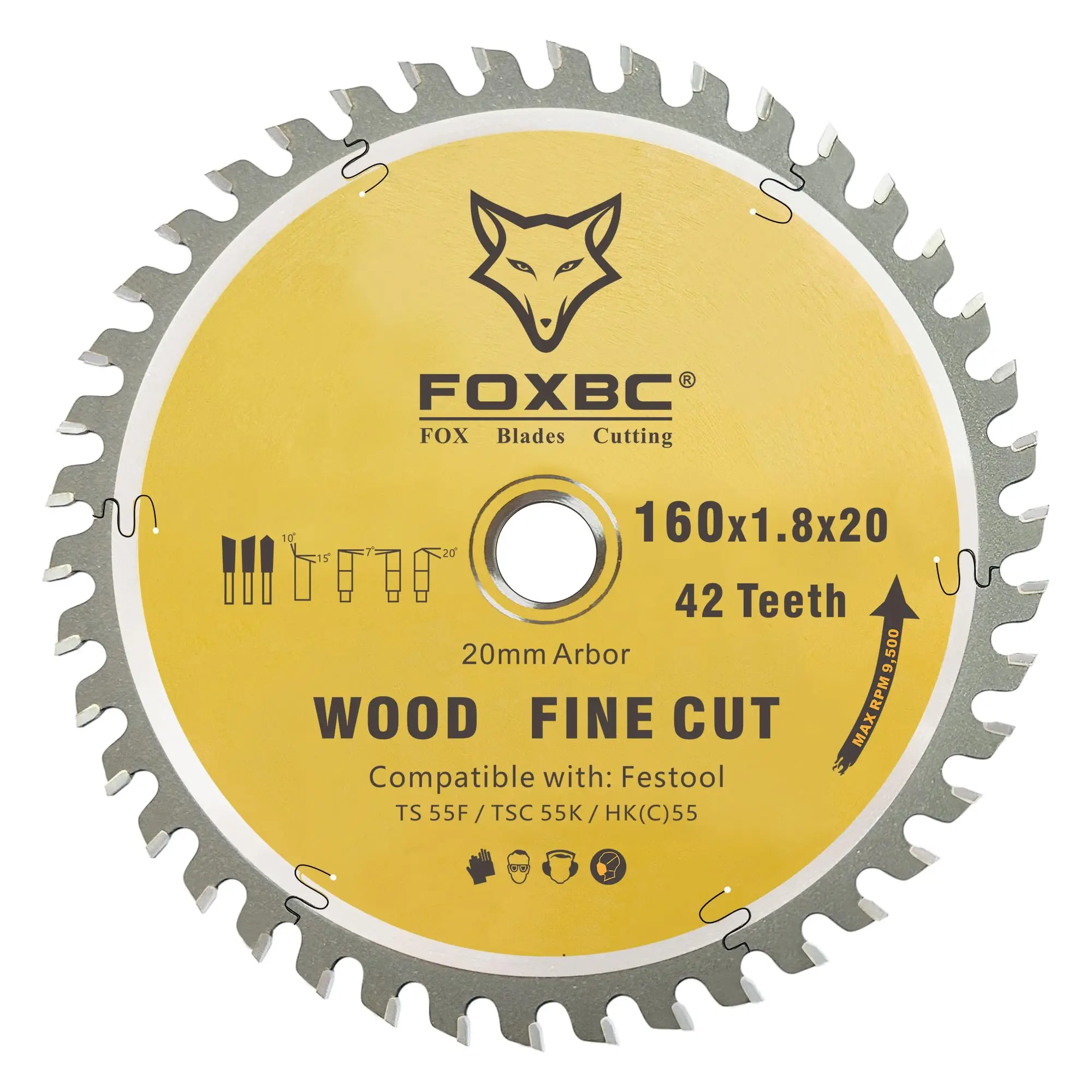 FOXBC Track Saw Blade 42T 160x1.8x20mm 205561 for Festool TS 55 F TSC 55 K HK 55 and HKC 55