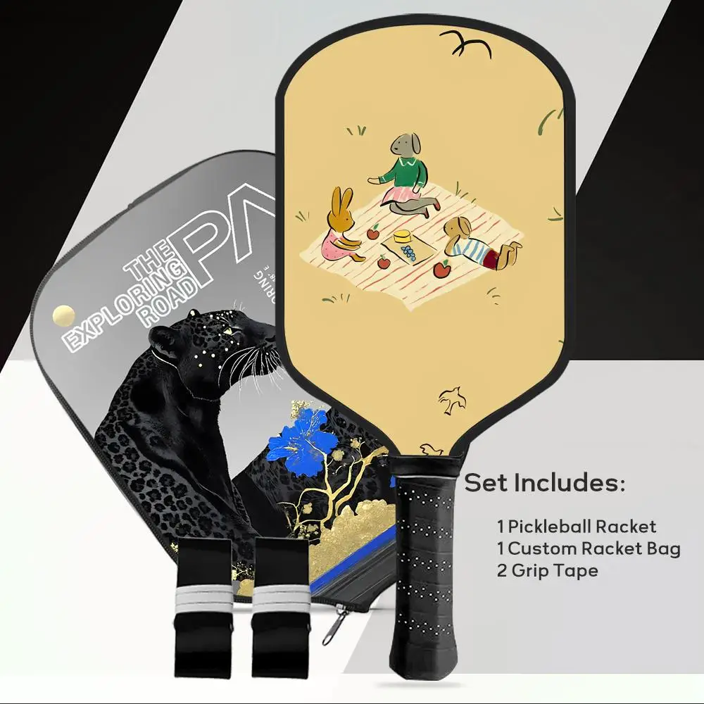 

Cute Animal Park Pickleball Paddle Set Lightweight Fiberglass 13MM Honeycomb Core USAPA Approved Racket for Power and Spin