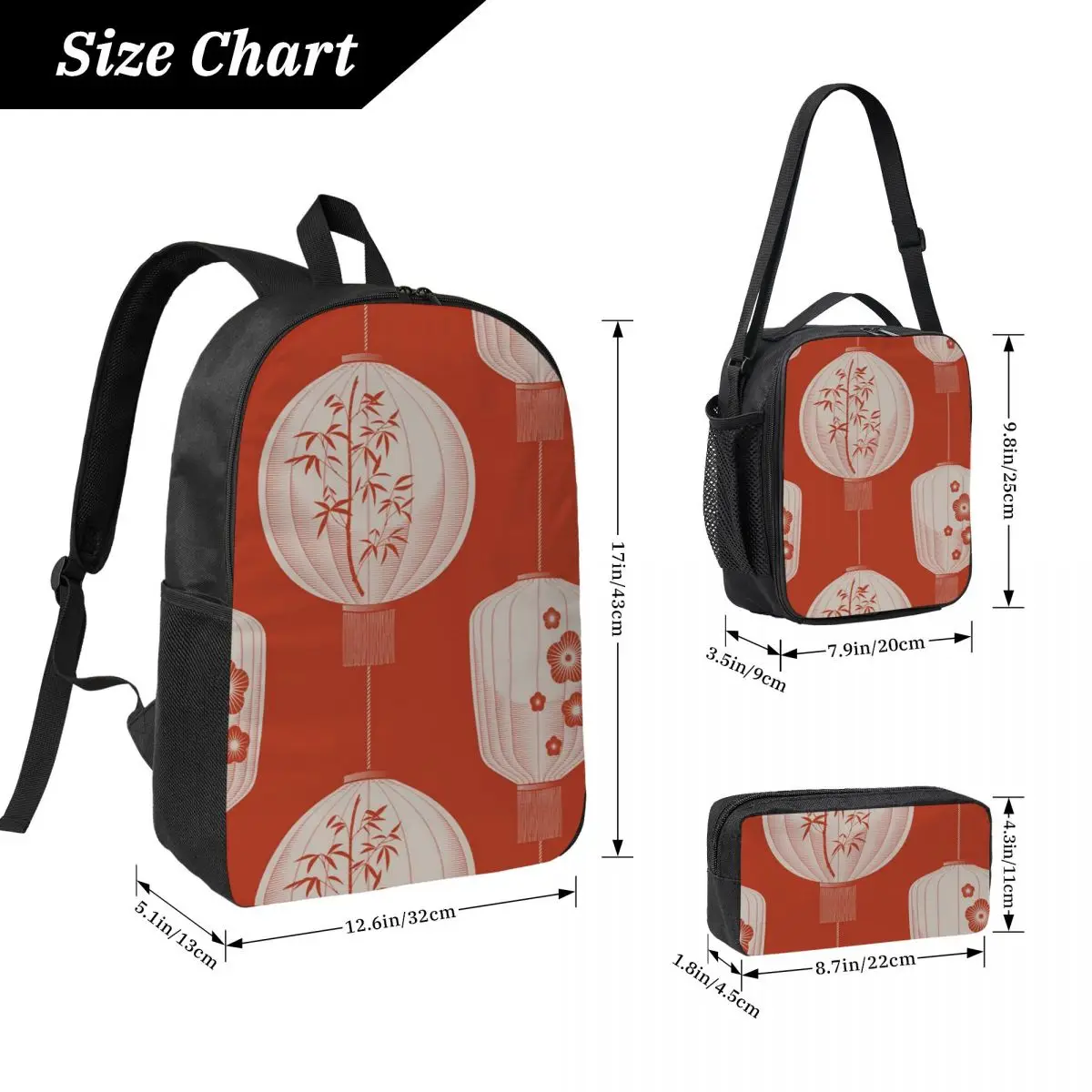 Traditional Chinese Lantern Pattern Backpack Student BookBag School Bag Laptop Shoulder Bags 3ps Insulated Lunch Bag Pencil Case