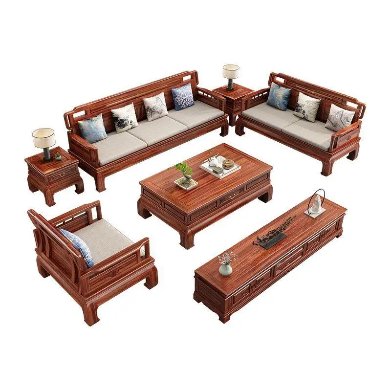 

Sofa Chinese golden rosewood solid wood new antique mahogany winter &summer dual-purpose pineapple grid carved combination