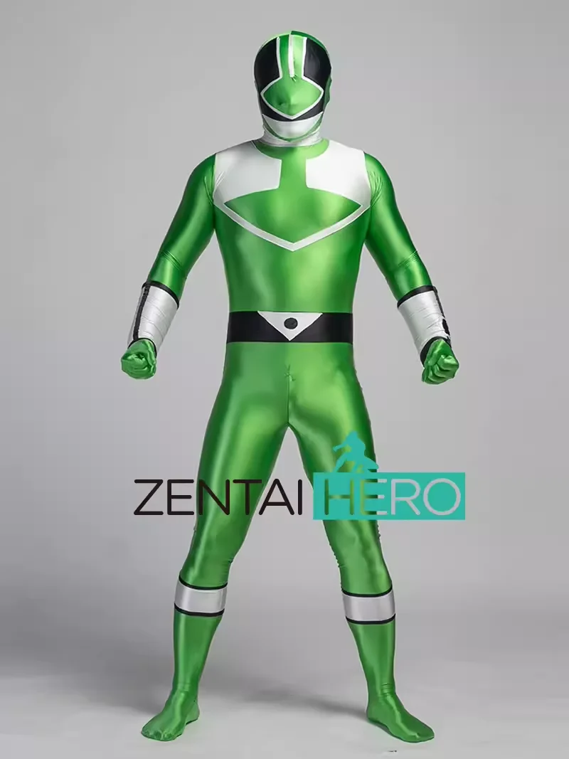 

New Soft Green Spandex Shiny Satin Cosplay Ranger Full Bodysuits Cosplay Costumes in Two Color