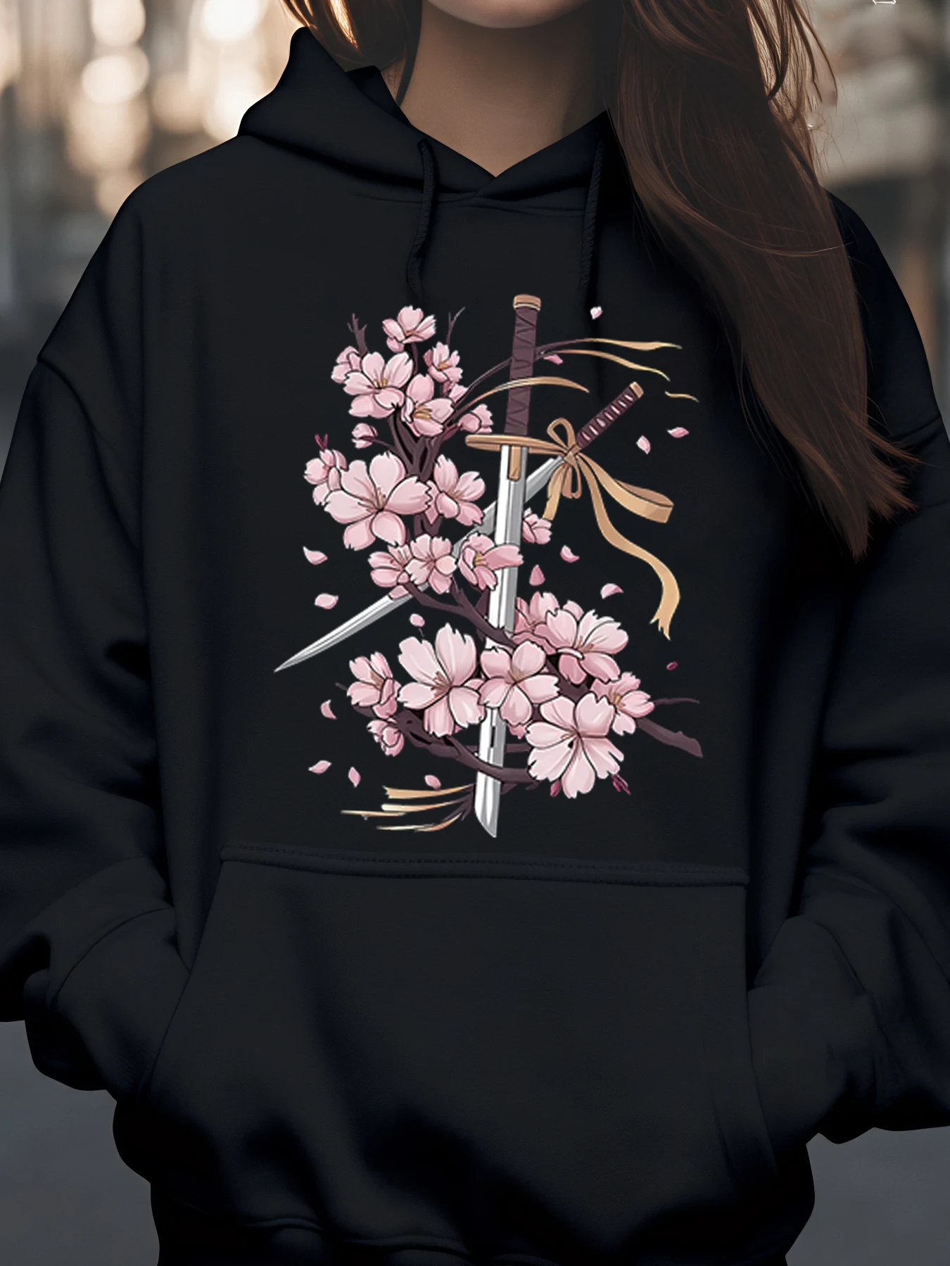 

Толстовка с принтом меча вишневого цвета, весенняя повседневная одежда, женская мода