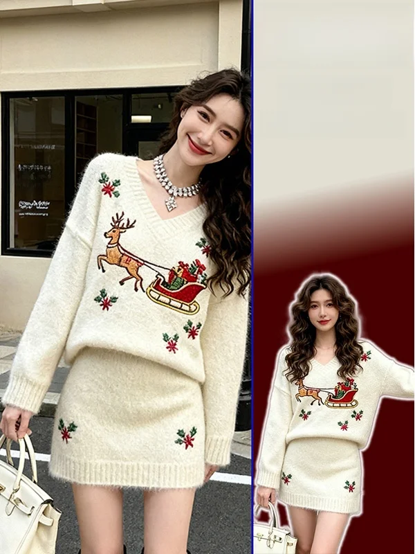 

plus Size Casual Sle Soft Comfy Oversized Sweater Women's Faion Spring New High Waist Skirt Two Piece Set Korean Trend