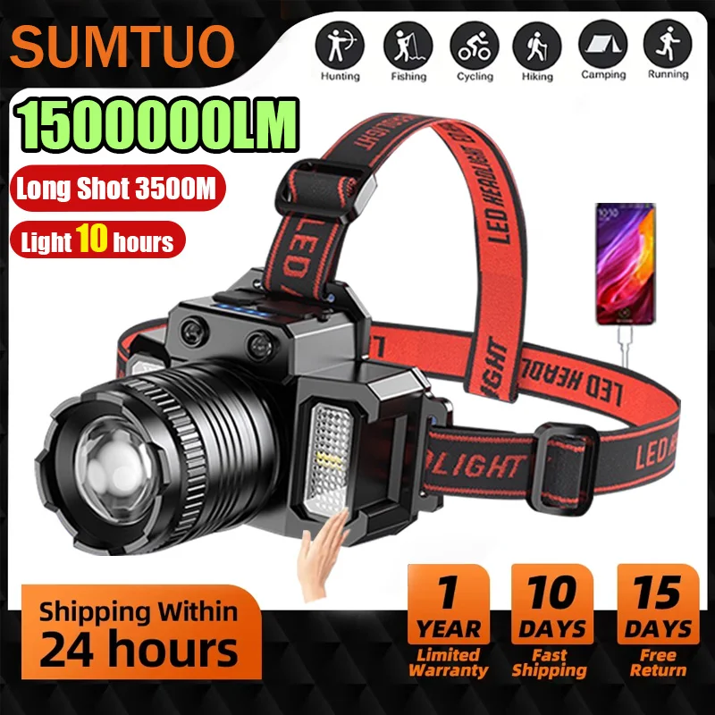 

Rechargeable T51 Headlamp 2000mah Super Bright Torch Light Induction LED Headlight Waterproof Camping Mobile Power Bank Flashing