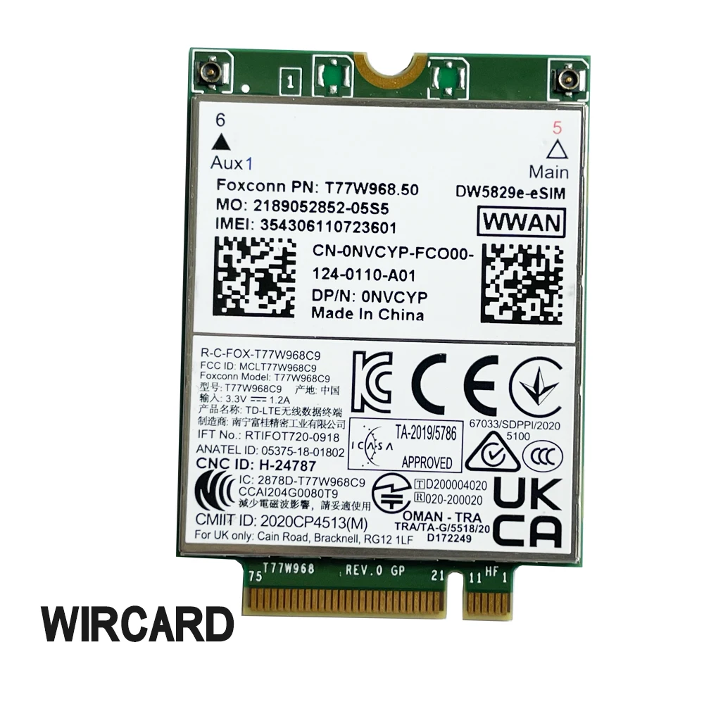 T77W968.50 DW5829e-eSIM DW5829e X20 LTE Cat9 450Mbps FDD-LTE TDD-LTE Module 4G pour ordinateur portable Dell 7320 7330 7520 7530 7430