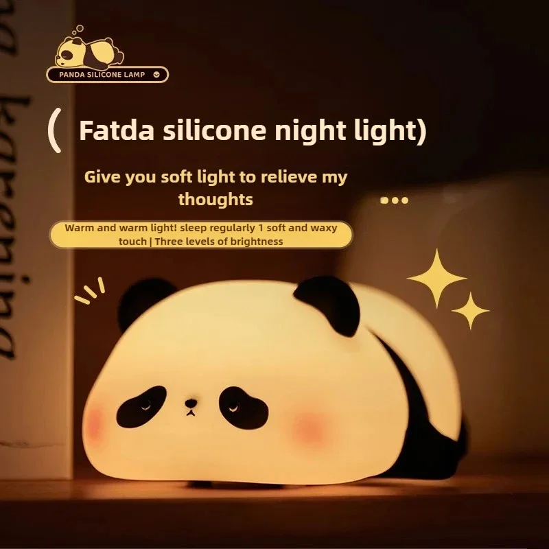 Panda LED night light, bedroom timed light decoration USB charging cute silicone touch small night light, children's gift