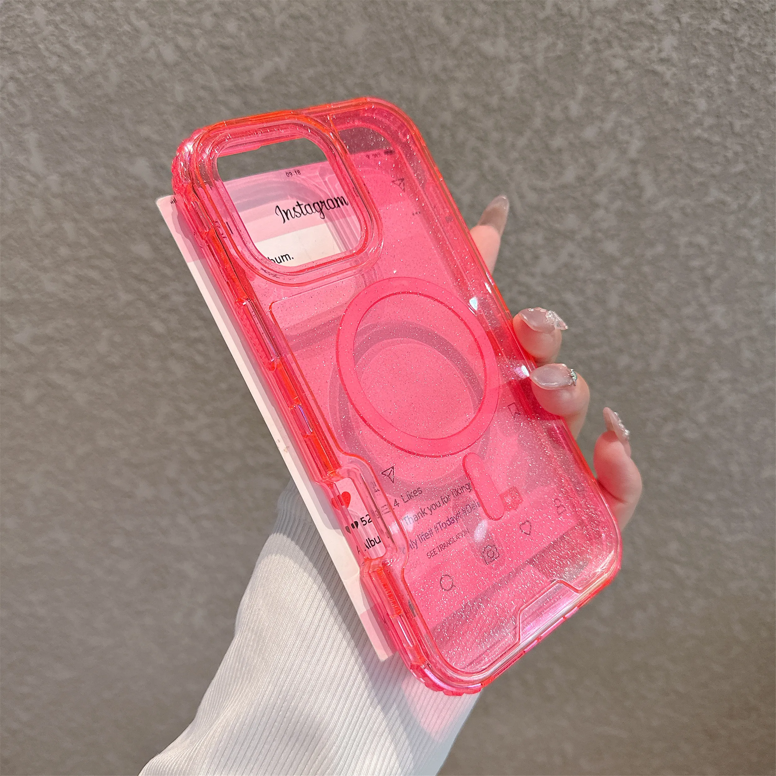 Funda magnética resistente y dura 3 en 1 con purpurina a prueba de golpes para iPhone 15, 14, 13, 12, 11, 16 Pro Max Plus, funda de carga inalámbrica Magsafe