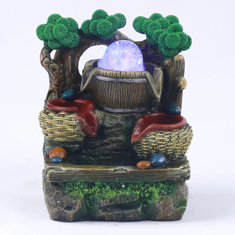 Portable Resin Desktop Fountain With Colorful Led Light, Rockery Flowing Water Fountain, Table Decoration for Home Office Gift