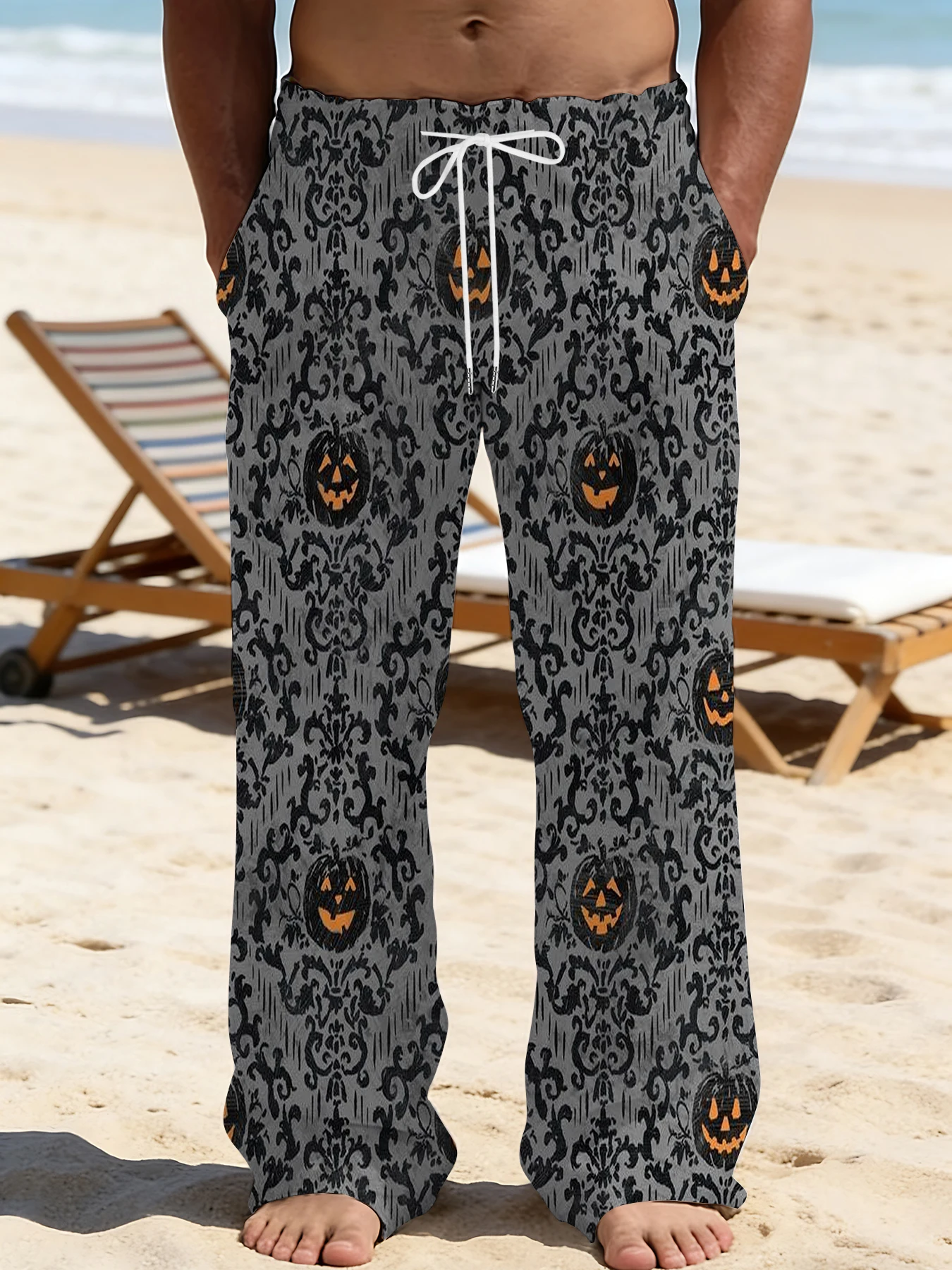 

Men's Printed Straight Leg Pants Abstract Art Design Drawstring Waist Loose Fit Summer Beach Casual Vacation Travel Trousers