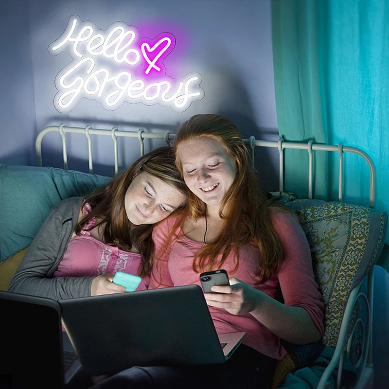 Wanxing Led Neon Signs Hello Gorgeous Neon Sign for Wall Decor Usb with switch Bedroom Home Decorations Party Christmas Decor