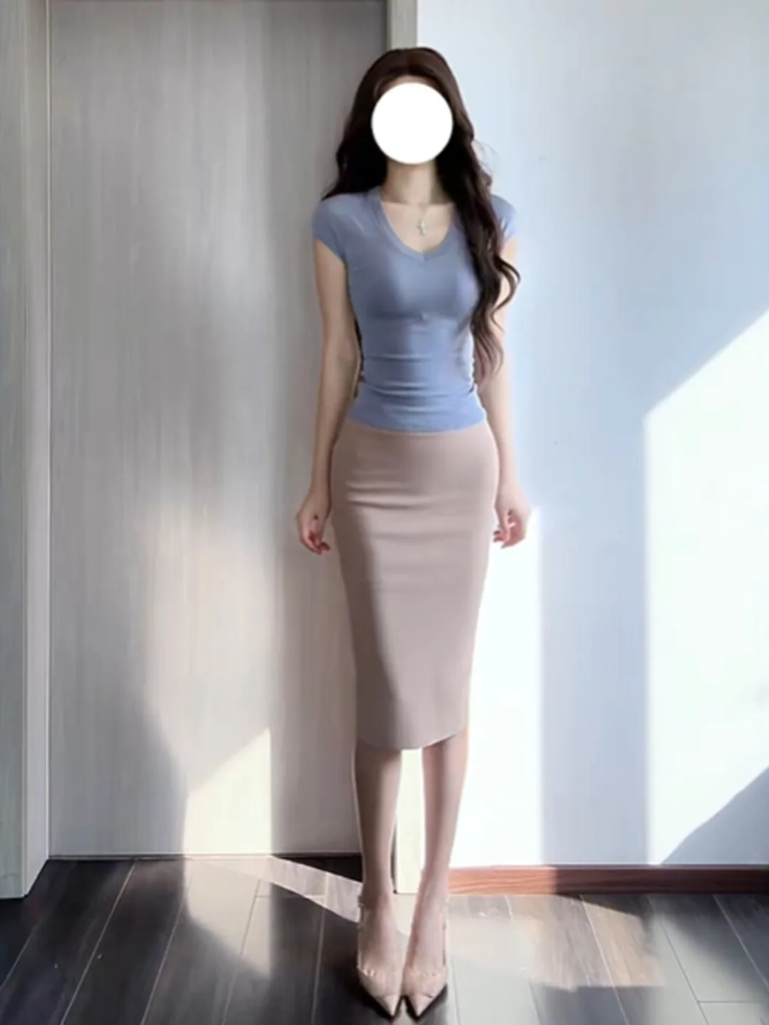 

Stylish V-neck Top And Skirt Set Elegant Ladylike Look Summer Fashion Two-piece Ensemble Comfortable Cotton Material Short Sl...