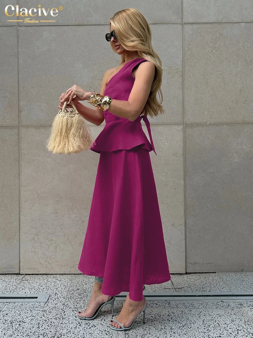 Clacive Summer Loose Purple Cotton Skirt Sets Woman 2 Pieces 2026 Sexy Sleeveless Tank Top With High Waist Long Skirt Set Female view 5