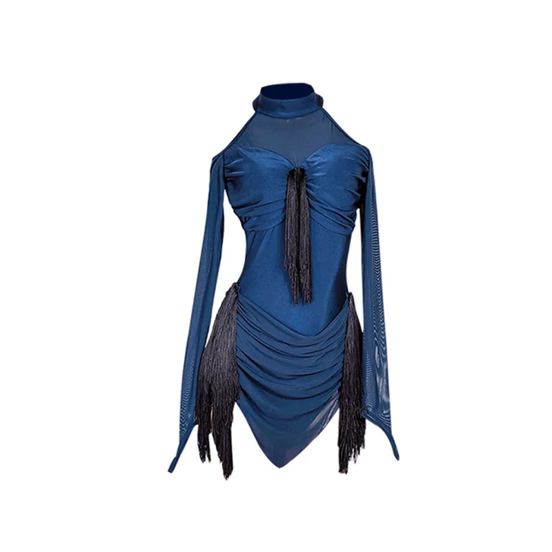 Women Blue Latin Dancing Competition Dress Sexy Backless Tassel Performance Costume Adult ChaCha Samba Dancer Dresses - Image 6