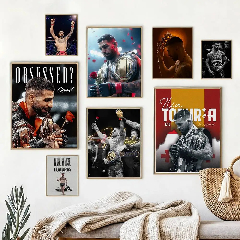 

Boxing I-Ilia T-Topuria Poster Waterproof Wall Art Sticker For Bar Living Room Vintage Decor High Quality Print Gift
