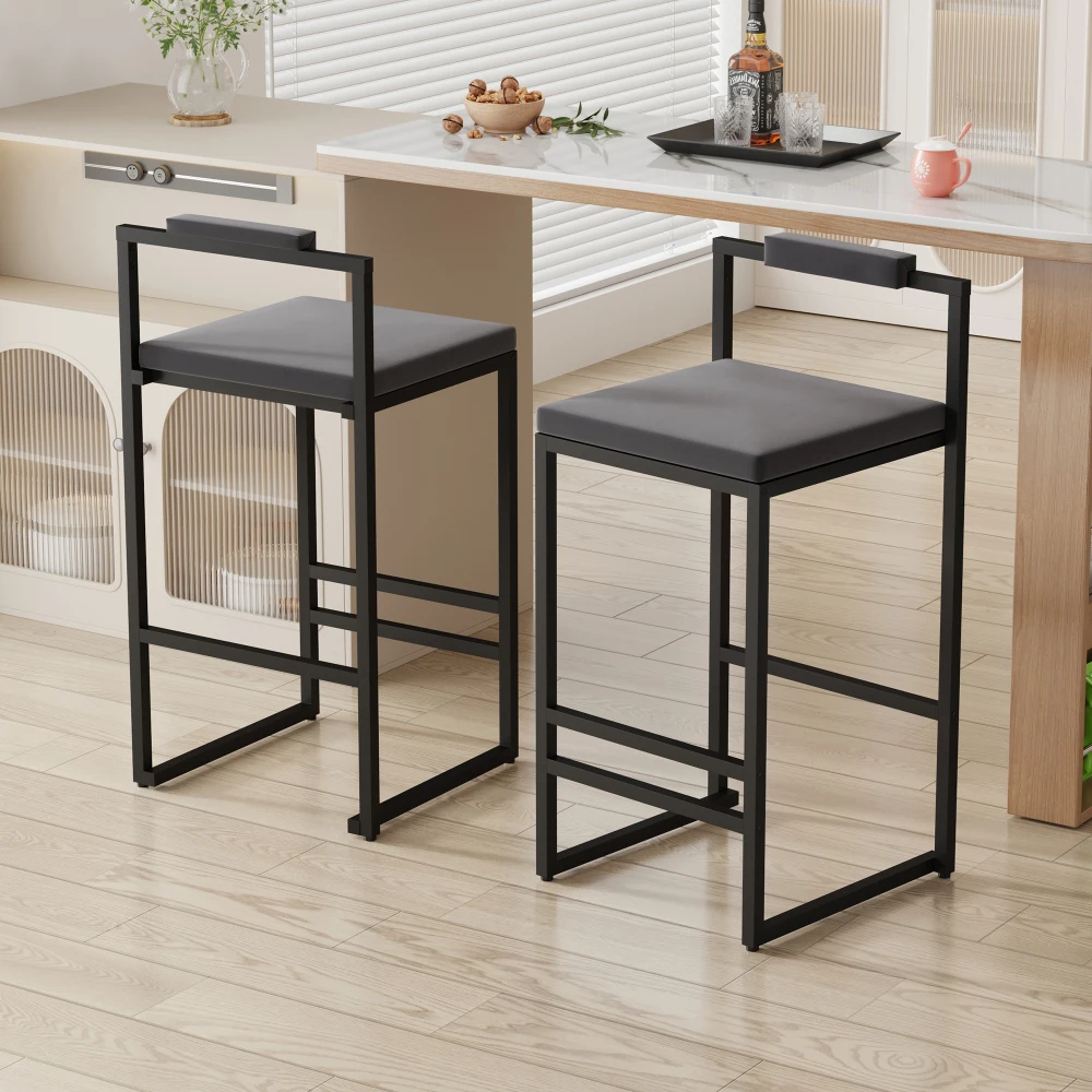 

Black & Gray 2-Pack Velvet-Upholstered Counter Height Bar Stools with Footrest & Backrest Modern Chairs