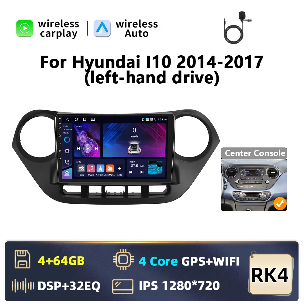 Podofo Carplay 4G Android 2 din Autoradio Voor Hyundai I10 2014-2017 Android Auto GPS Navigatie WiFi DSP Bluetooth RDS FM Audio