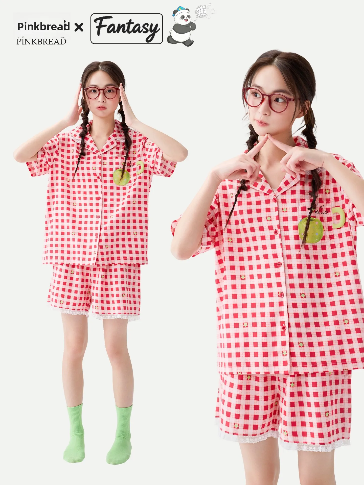 PinkBread Ladies' Summer Short Sleeve Sleepwear Lenzing Cotton Home Clothes Outwear Soft Breathable Loose Fit Personalized Style