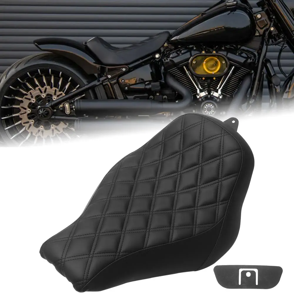 1 Piece Solo Driver Seat Motorcycle Solo Driver Diamond Seat Fits For Harley‑Davidson Softail 2018-2023 Black Solo Driver Seat