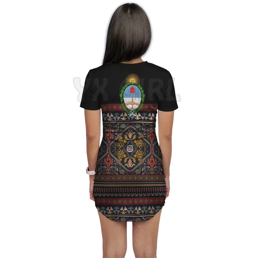 Yx Meisje Argentinië Boho Patroon T-shirt Jurk 3D Over Gedrukt T-shirt Jurk Sexy Zomer Vrouwen Casual Jurken