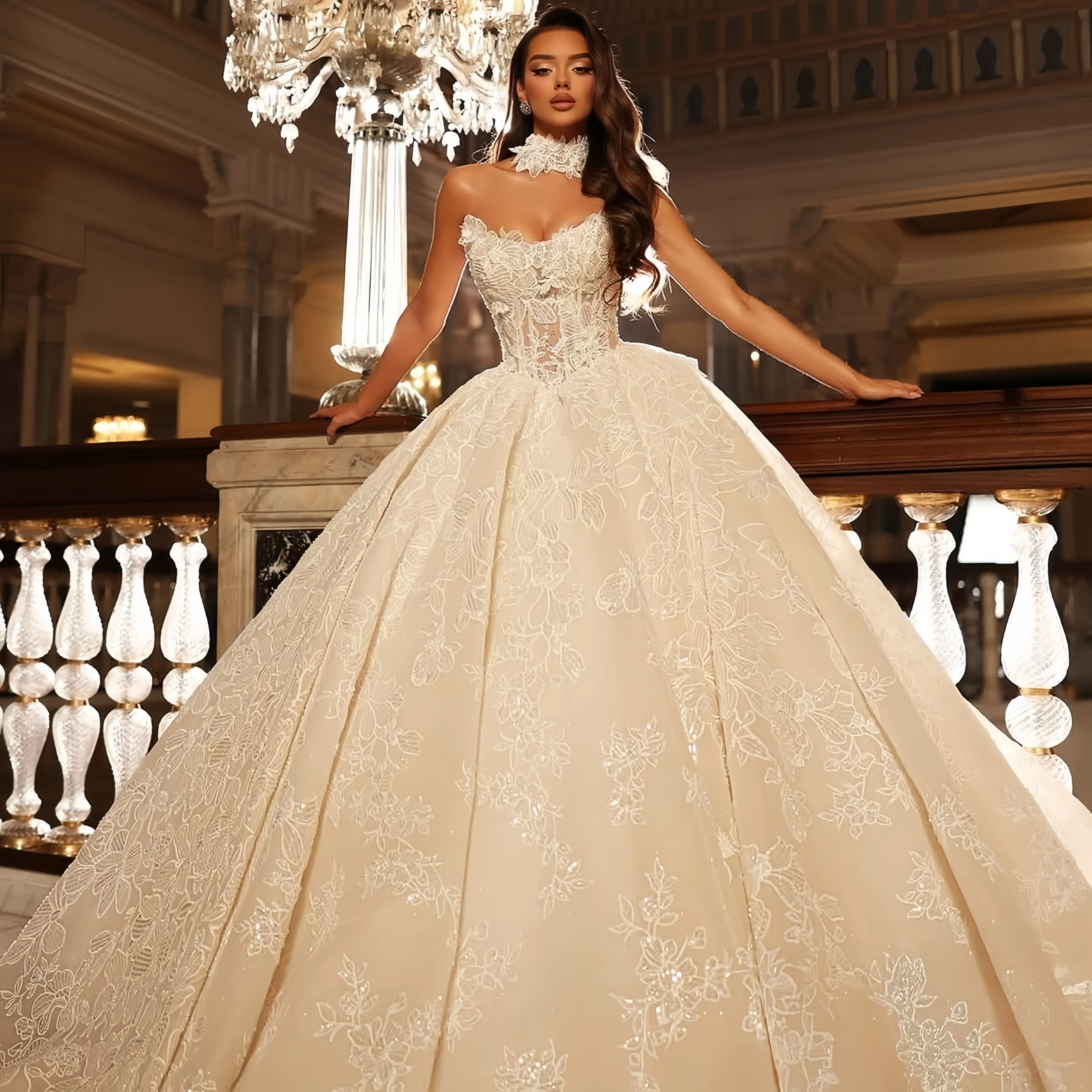 Customized Lace sweetheart Collar Embroidered Luxury wedding dress vestidos de novia amanda novias amanda novias official