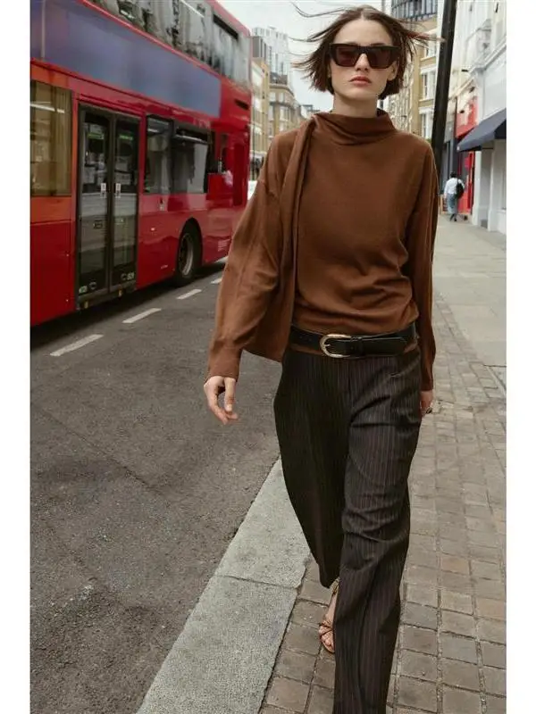 

Длинный вязаный топ с воротником-стойкой и воротником-стойкой для женщин, повседневный топ для путешествий, подходящий цвет для девочек-подростков