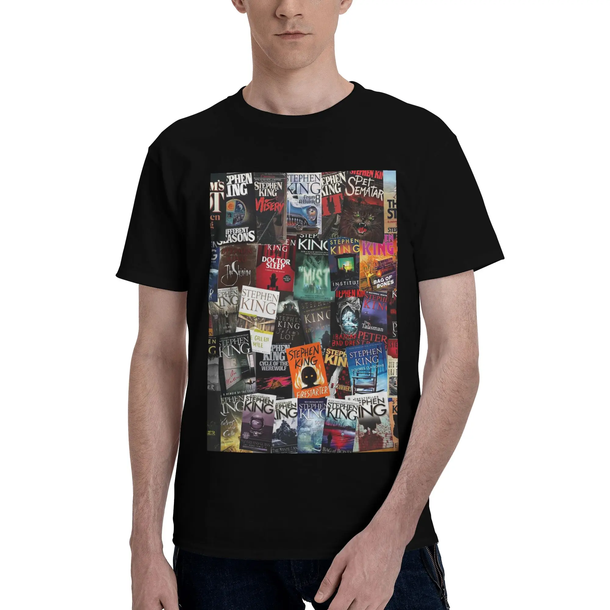

Stephen King Book Covers, Horror Bookworm 100% Cotton T-Shirt Men'sOversized T Shirts Men Crew Neck Short Sleeve S-6XL