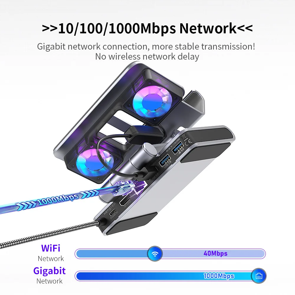 Steam Deck/Rog Ally X/Legion Go/Msi Claw용 팬 도킹 스테이션 6-In-1 Hdmi 4k가 포함된 조정 가능한 스탠드 스팀 데크 도크