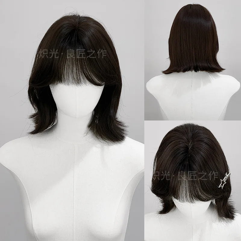 

Wig female short hair air bangs breathable daily fashion fluffy whole top simulation hair full headgear