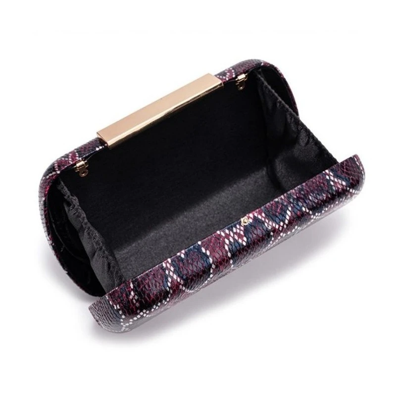 Retro Python Snake Skin Pattern Hard Box Clutch Ladies Formal Banquet Purse Cocktail Party Evening Bag with Gold Metal Chain