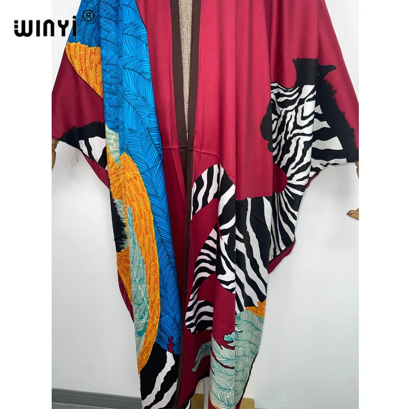 2022 Nieuwe Winyi Zomer Fashion Beach Wear Cover Up Lady Boho Vest Retro Printing Elegant Zijdeachtige Sexy Vakantie Kimono Kaftan