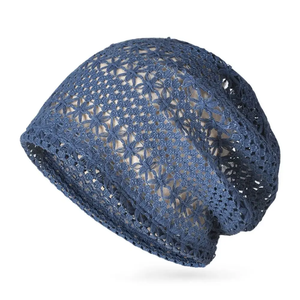 

Breathable Hollowed Out Summer Beret Cap Casual Flowers Knitted Hat Fashion Skullies Hat Women