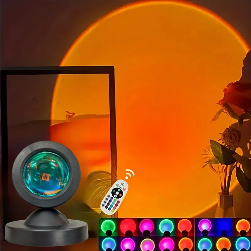 1pc Vibrant Sunset Projection Light - 16-Color Spectrum, USB Remote Control, Dynamic Color Changing LED Light - Creates Warm Hom