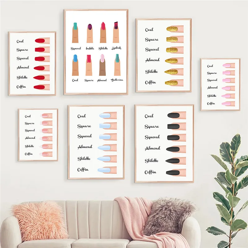 Fashion Nail Shapes Canvas Painting Makeup Wall Art Manicure Store Posters and Prints Beauty Salon Decor Girl Room Decoration