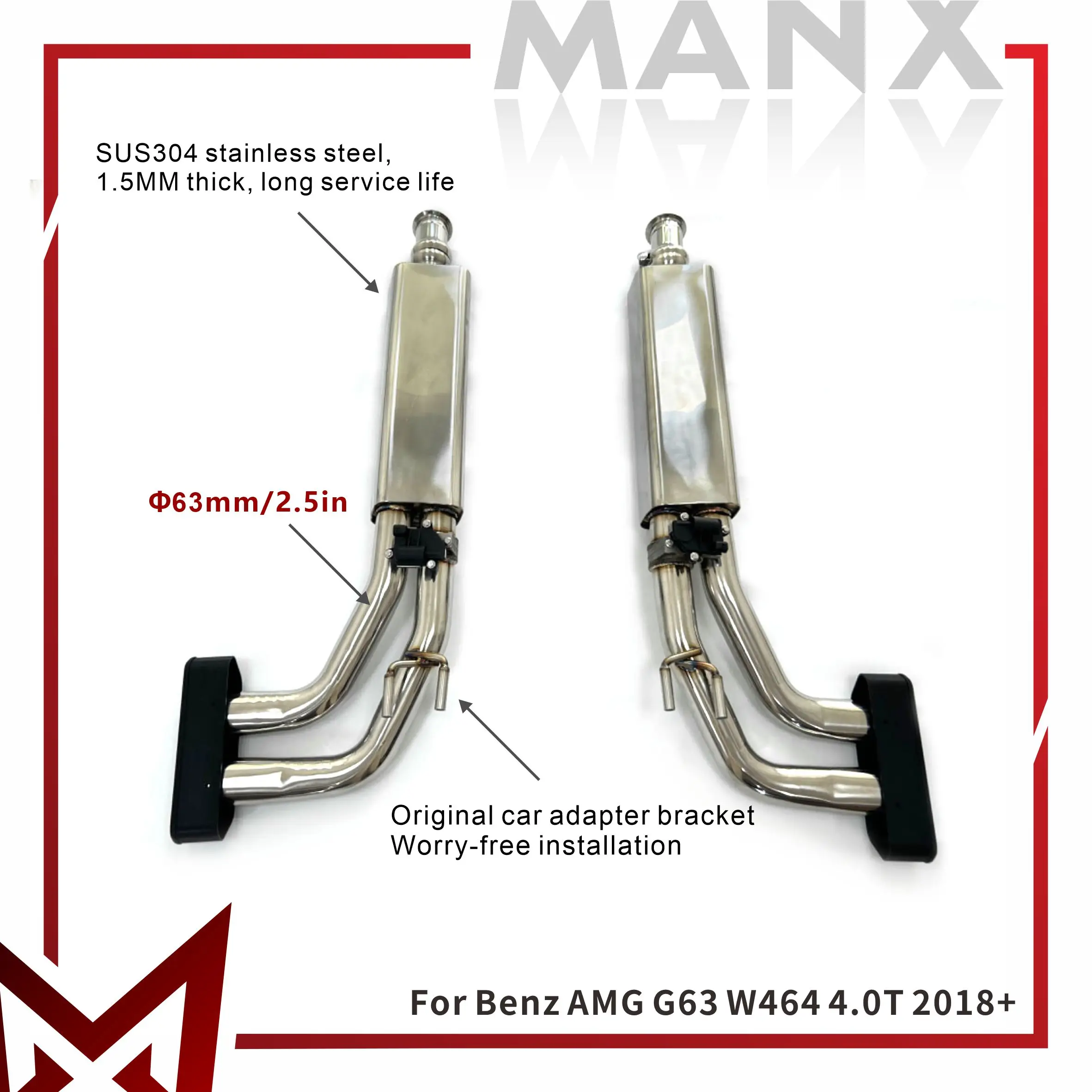 

For Benz AMG G63 W464 4.0T 2018+ Catback Stainless steel Performance Car Exhaust System With valve tips