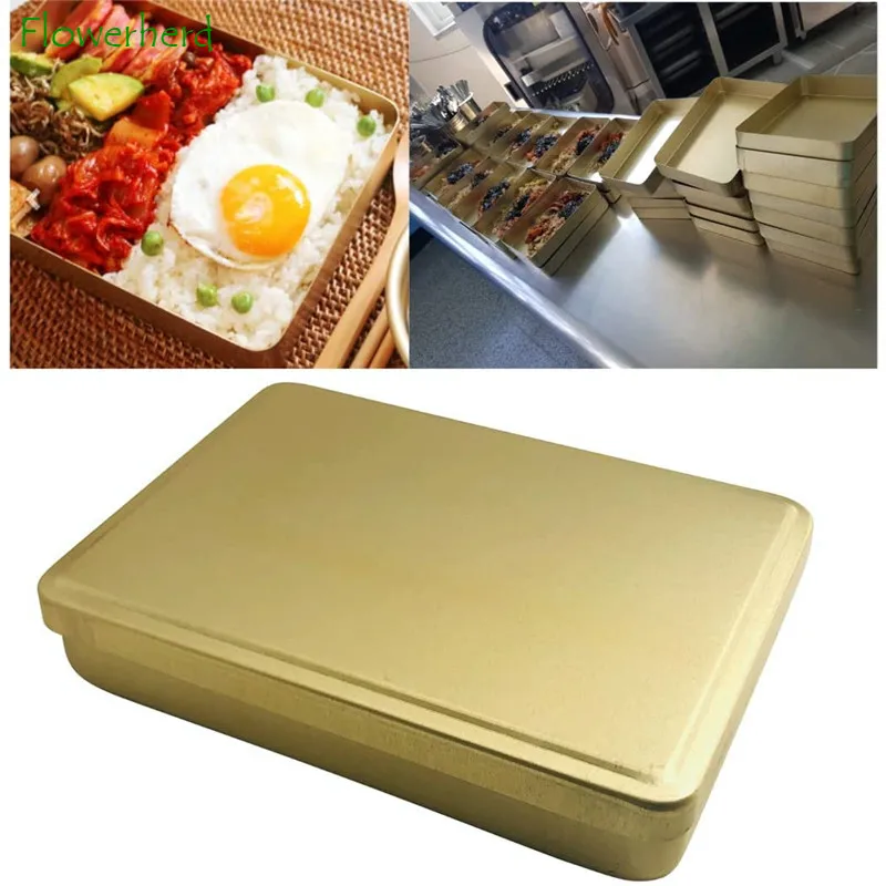 Yellow Aluminum Lunch Box Dosirak Metal Food Container Snack Lunch Box Thick Single-layer Bento Box Portable for Camping Picnic