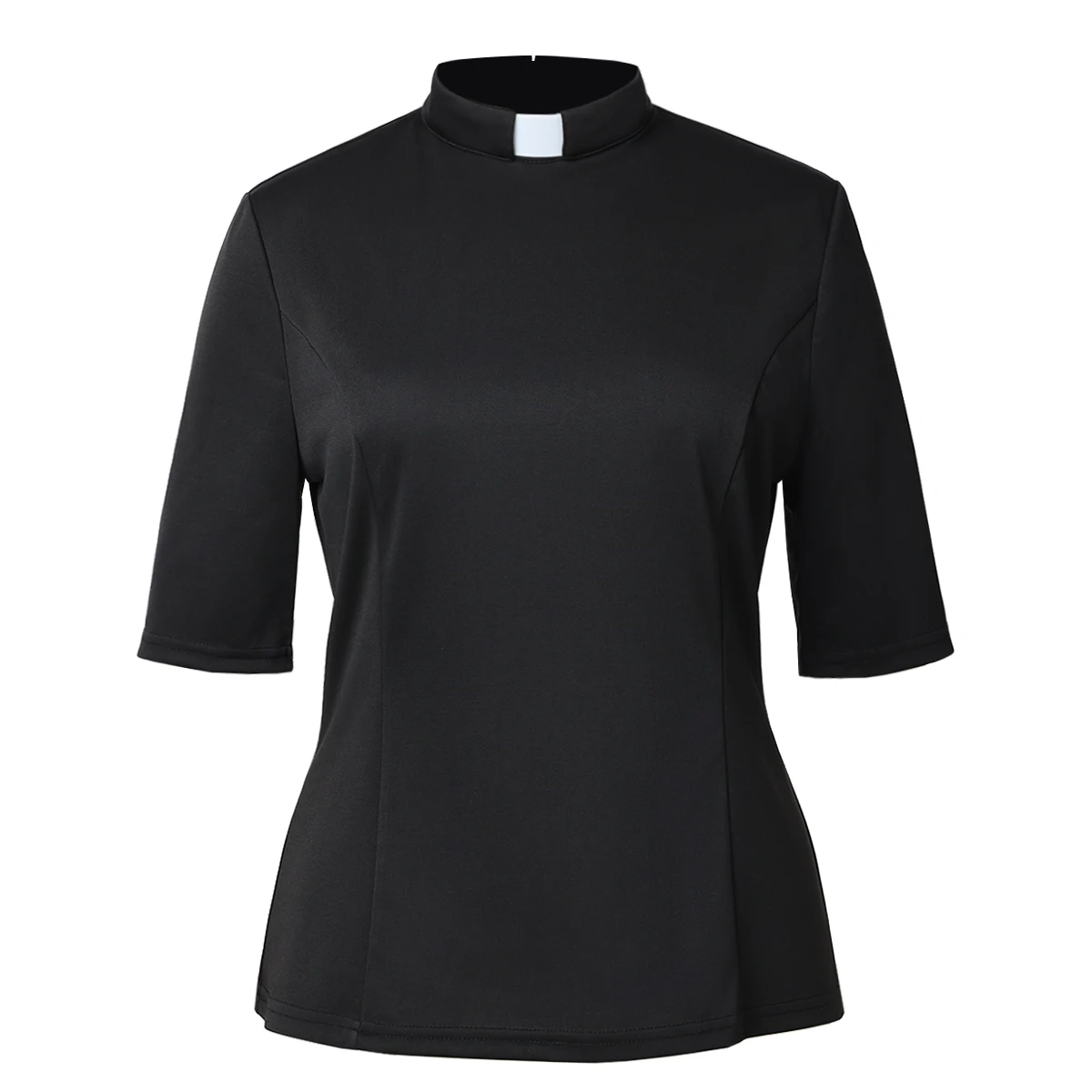 Church Tab Collar Clergy Shirt for Women Minister Blouse Half Sleeve Black Tops