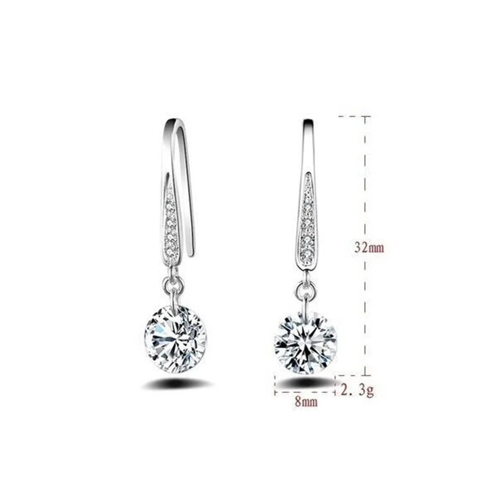 Women Hook Dangle Earring Women Fashion 925 Sterling Silver Rhinestone Dangle Earrings Wedding Jewelry For Party Banquet