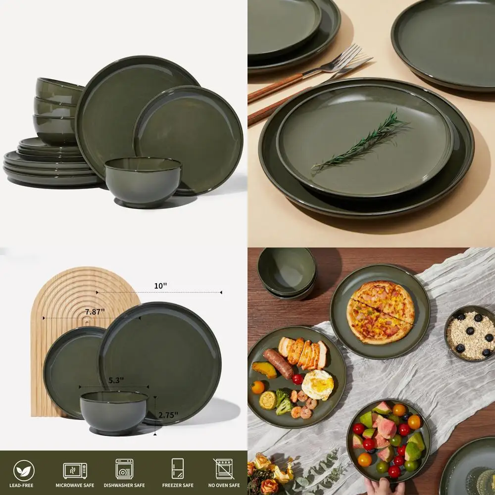 

10.5" large dinner plates set of 6, ceramic salad plate, microwave, oven & dishwasher safe, moon-white design perfect for party