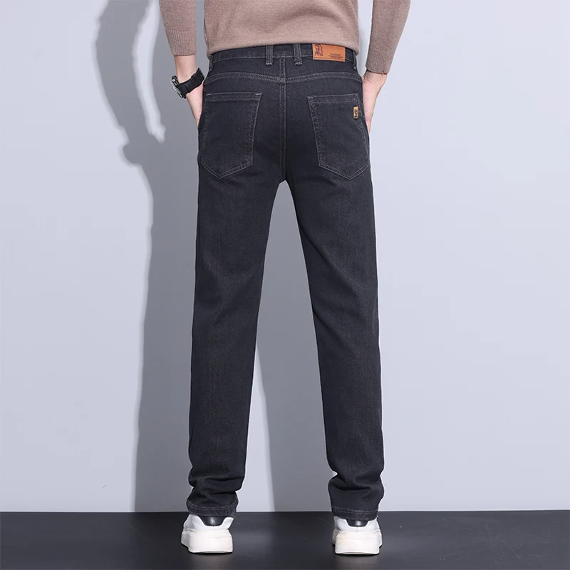 럭셔리 가을 겨울 코튼 블렌드 남성용 청바지 비즈니스 스트레이트 데님 팬츠 워크 오피스 트라우저 남성 플러스 사이즈 40 브랜드