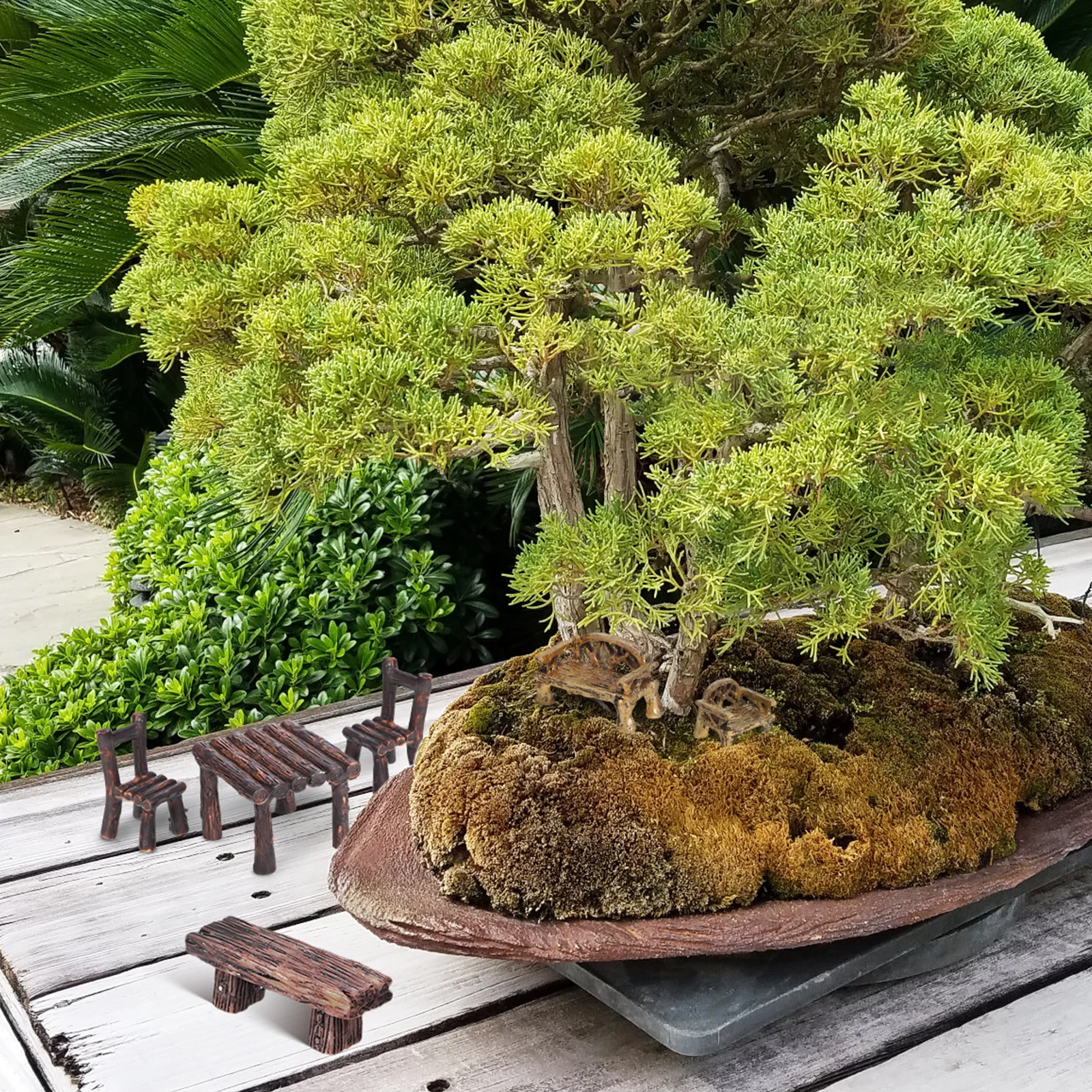 

10Pcs Miniature Garden Furniture Ornaments Resin Mini Tables Chairs Benches Micro Landscape Accessories Decor