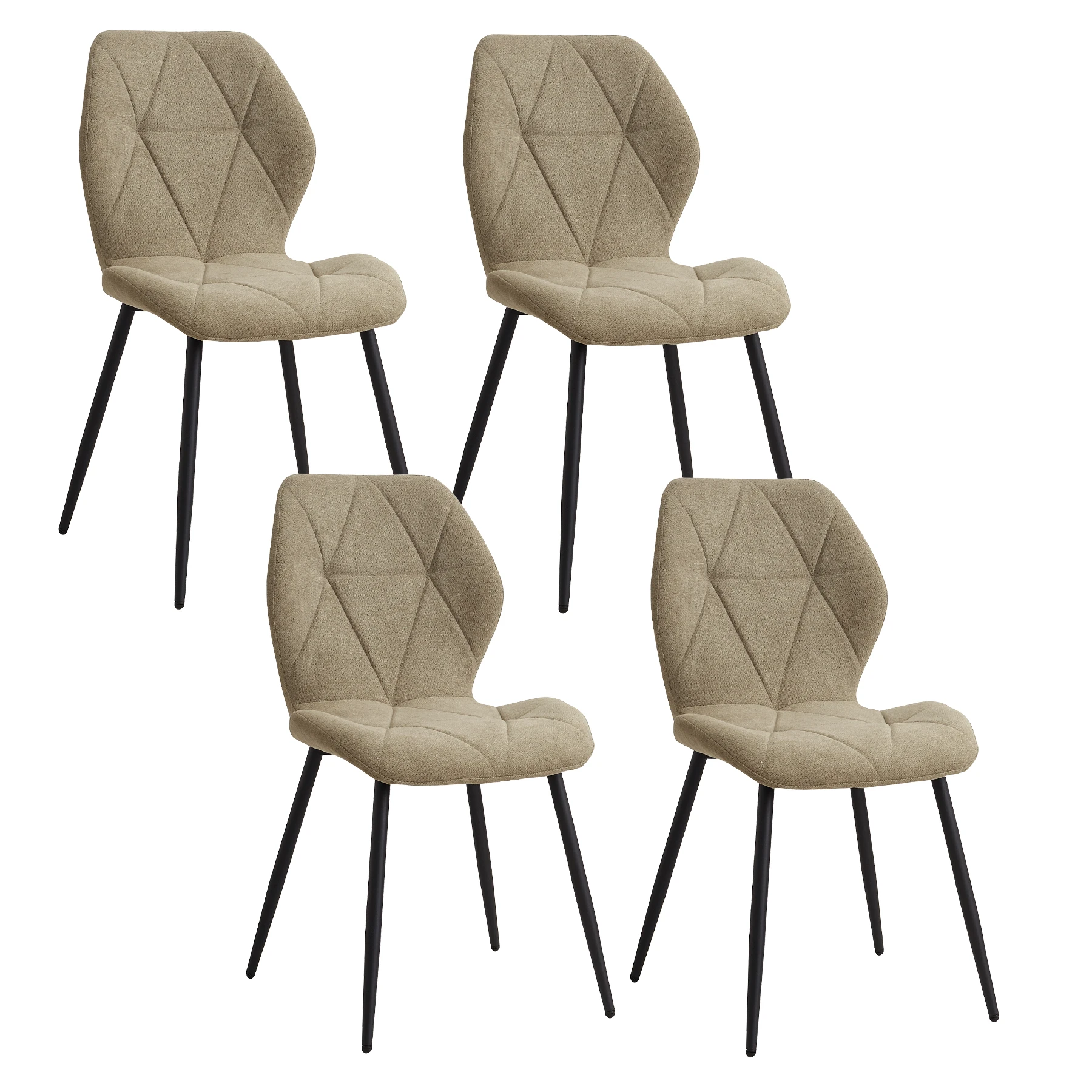 EGOONM Set van 2/4/6 Eetkamerstoelen Gestoffeerde Gewatteerde Linnen Stof Keukenstoelen Metalen Poten voor Balkon Restaurant Eetkamer