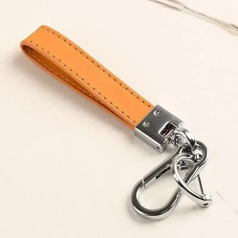 Creative and Simple Key Chains High-end Elite Keyring Small Pendant Gift Custom LOGO Name Genuine Leather Portable Car Keychain