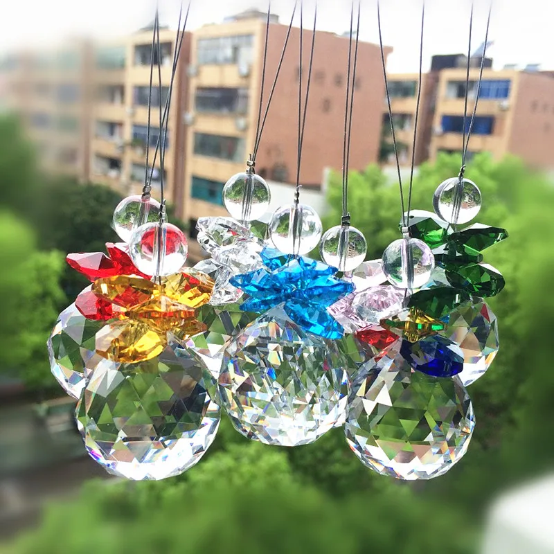 Hot Selling Crystal Suncatcher Prism Octagon Beads With 3cm Faceted Ball For Beautiful Wedding Decoration Christmas Tree Hanging