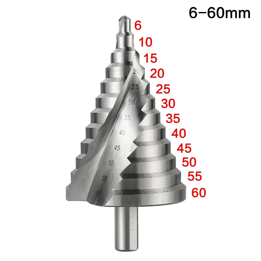 6-60mm Step Drill Bit Spiral Groove Pagoda Hole Cutter Metal Sheet Cone Drill Bit Triangular Shank Step Hole Opener Reamer