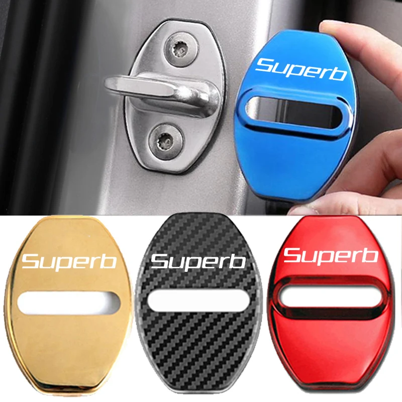 4PCS Stainless Steel Car Door Lock Buckle Cover for Skoda Superb 2 3 Logo Styling Anti-rust Protective Case Sticker Accessories