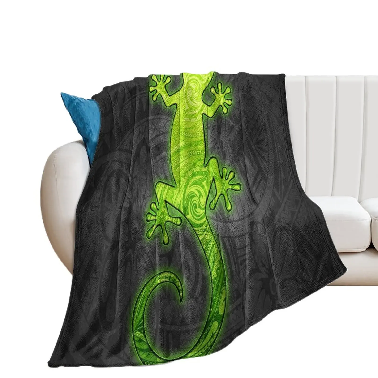 Polynesian Gecko Throw Blanket Luxury Brand Plush Plaid Blankets