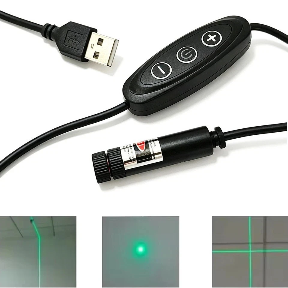 Green 50mW/100mW Dot/Line/Cross 520nm/532nm USB Laser Module Woodwork Locator Brightness Control